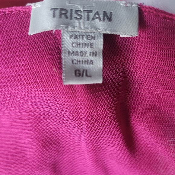 Tristan Fushia Sequin Sheer Long Sleeve Scoop Neck Top L - Picture 7 of 7